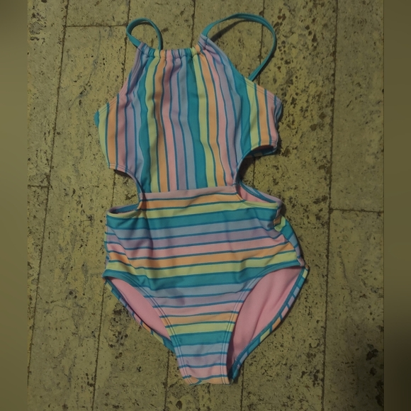 Pastel rainbow stripe one piece swim suit size medium 8, Cat & Jack - Picture 4 of 10